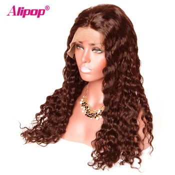

Brazilian Water Wave wig 360 Lace Frontal Wig PrePlucked Natural Hairline180 Density ALIPOP #4 Light Brown human hair wigs Remy