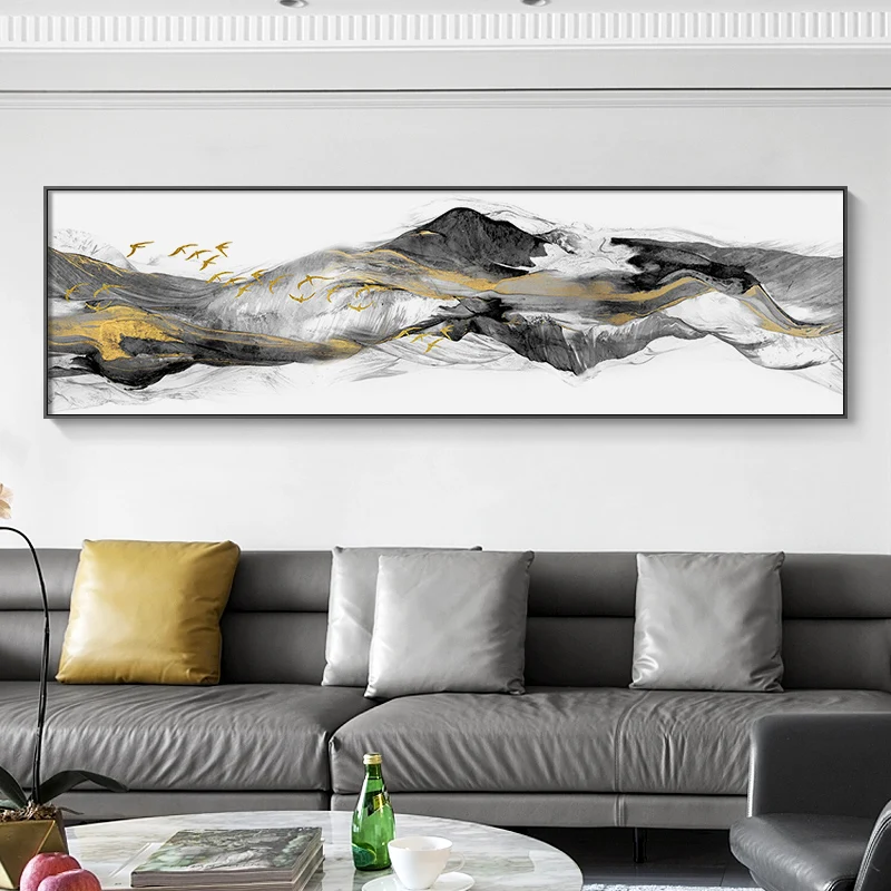 New-chinese-style-Mountains-golden-blue-banners-Canvas-painting-poster-n-prints-Bedside-Wall-Art-Posters (1)