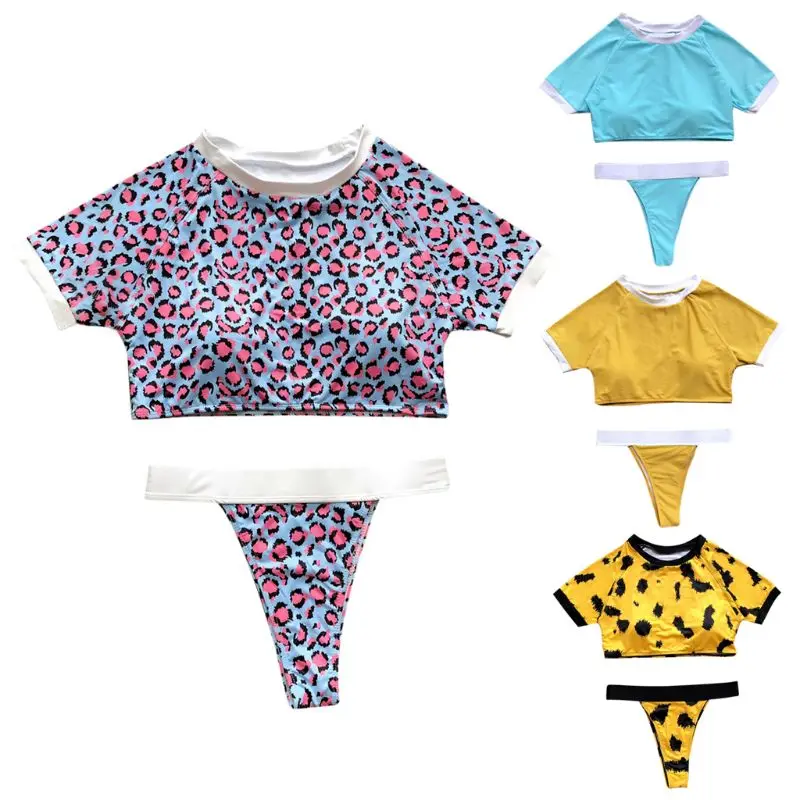 

1 Set Women Swimsuit Hot Sale Summer Bikini Short Sleeve Sports Style Fashion Lady Swimwear Bathers Fashion Sexy Soft Two Piece