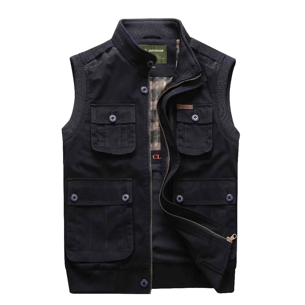 AFS JEEP Plus Size 5XL Big & Tall Military Vest Men Stand Collar Multi pockets Cotton Army