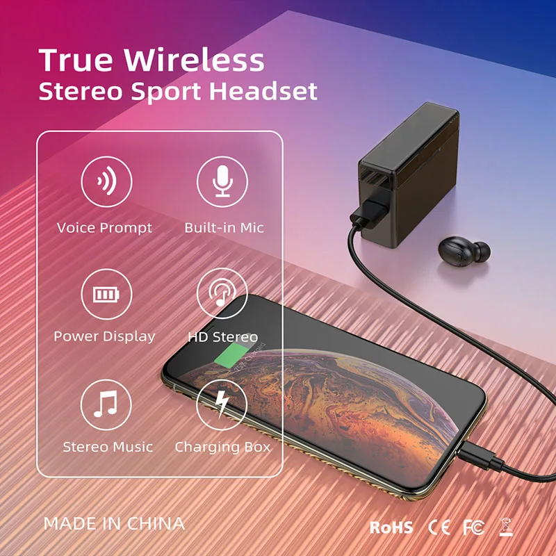 Bluetooth гарнитура Tws T5 с зарядным отсеком 2300 мАч|Наушники и гарнитуры| |