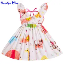 Kseniya/Детские платья для больших девочек белое хлопковое милое праздничное платье принцессы без рукавов с v-образным вырезом и принтом животных для девочек от 2 до 14 лет