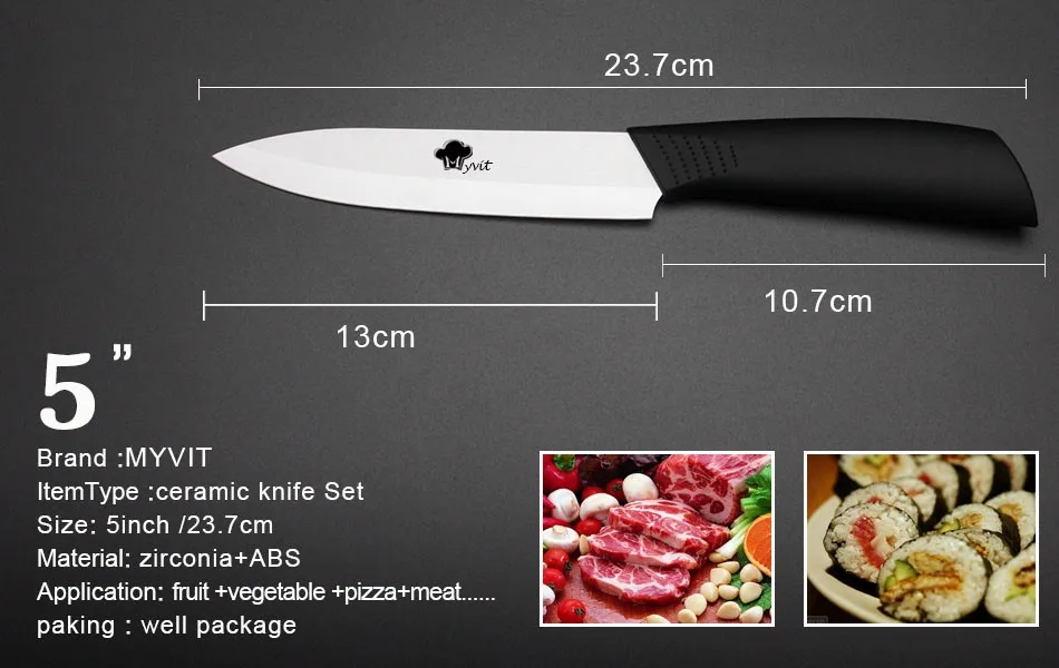 Керамический нож, набор кухонных ножей для очистки овощей, нож для нарезки фруктов, овощей, 3, 4, 5 дюймов, белое лезвие из циркония, инструмент для приготовления пищи