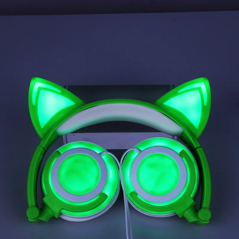 Модные складные светящиеся наушники с кошачьими ушками, игровая гарнитура, наушники с светодиодный подсветкой для ПК, ноутбука, мобильного телефона - Цвет: green