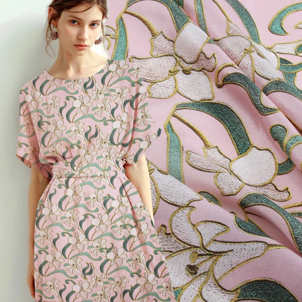 

Lily pattern print silk crepe de chine fabric 12mm fashion print dress clothing silk fabric wholesale silk cloth 112cm