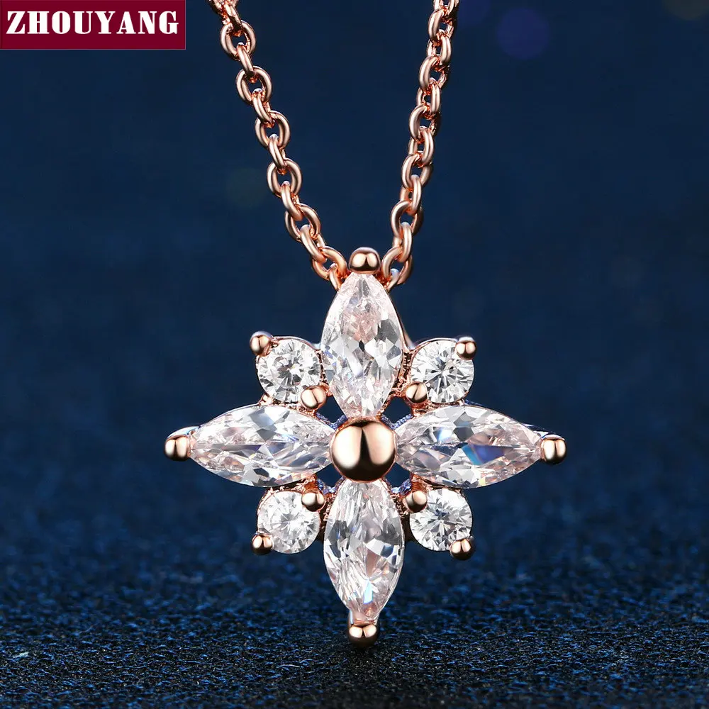 

Top Quality Crystal Snowflake Necklace Rose Gold Color Fashion Jewellery Nickel Free Pendant Crystal ZYN400 ZYN401