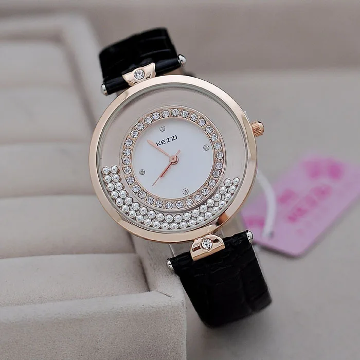 

KEZZI New Wrist Women's Fashion Watches Analog Waterproof Promotional Fashion Leather Rhinestone Patterns Quartz Watch
