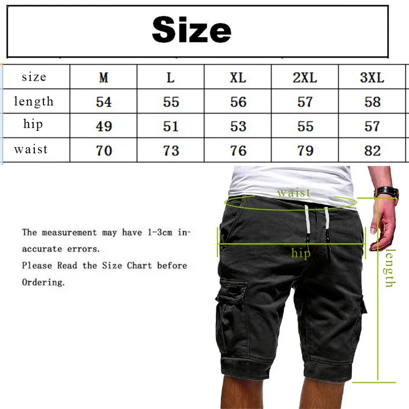 Shorts Men Summer Casual Shorts Streetwear Men's Cargo Multi-pocket Shorts Solid Color Drawstring Fashion Shorts