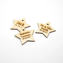 100* Персонализированные Гравированные крещения деревянные вина Шарм на заказ юбилей Деревяная этикетка деревенская Свадьба звезда для подарка метки