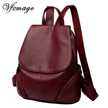

Vfemage 2019 Large Capacity Backpack Women Bags High Quality PU Leather Backpack Female School Bag for Girls Daypack Sac a Dos