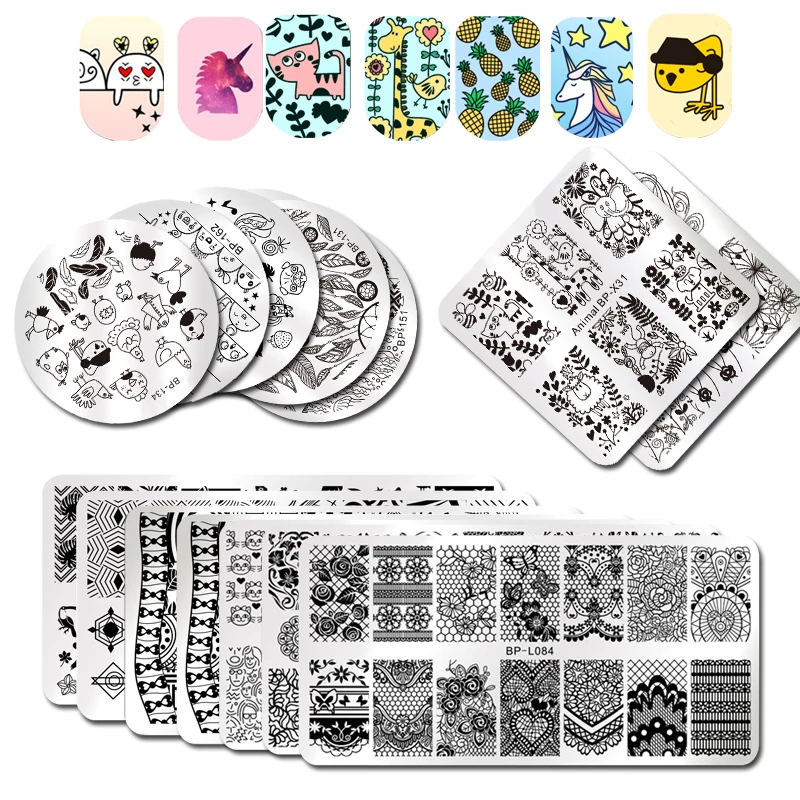 

BORN PRETTY Geometry Stamping Plate Lace Flower Animal Pattern Nail Art Stamping Template Image Plate Stencils