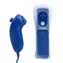 Built in Motion Plus Remote Controller And Nunchuck For Nintendo Wii dark blue