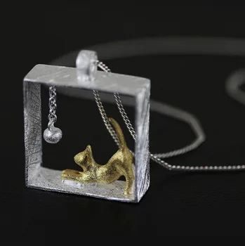

2019 New Arrivals 925 Sterling Silver Cat Choker Long Necklaces for Women Rectangle Animals Necklaces Jewelry