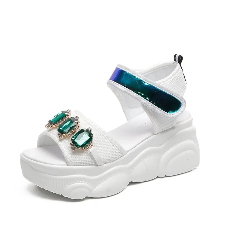 

Rimocy women's luxury big rhinestone wedge sandals 2019 summer fashion high platform blue laser open toe sneakers shoes sandalia