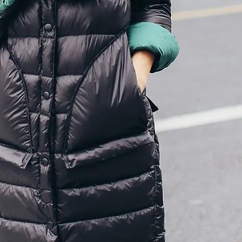 Женская Осенняя куртка, теплый пуховик на утином пуху, легкий ультра-тонкий стиль, весенне-зимние женские длинные пальто с воротником-стойкой, женское Свободное пальто