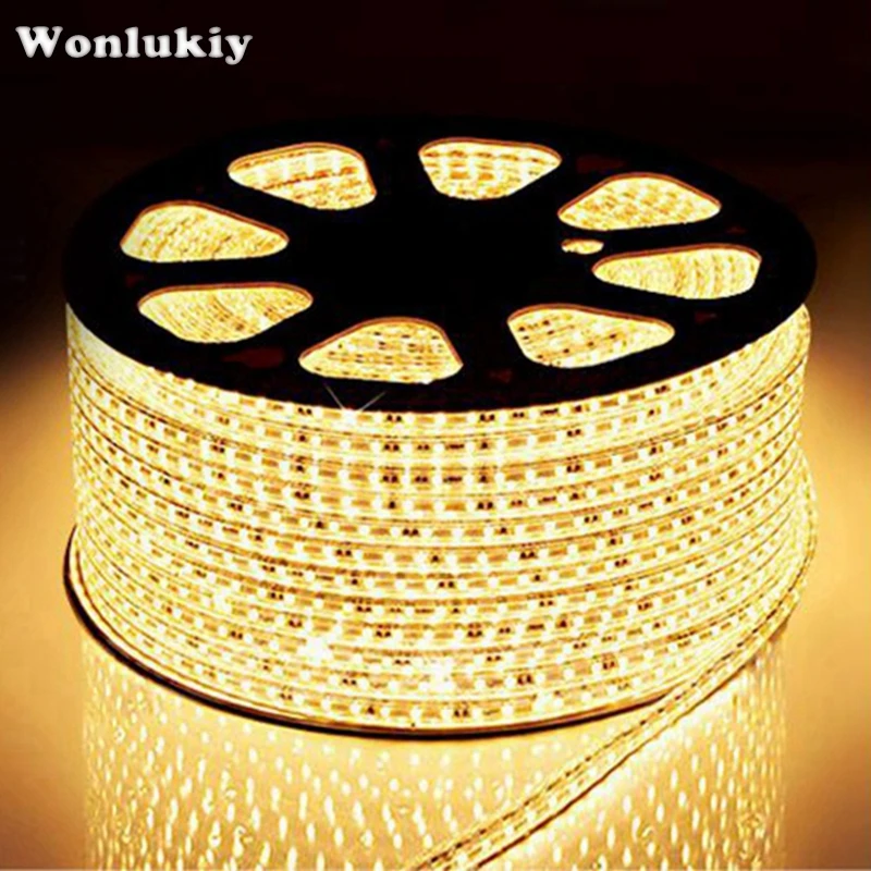 

Wonlukiy 220V LED Strip 2835 120Leds/M IP67 Waterproof With EU Power Plug LED Tape Light String Ribbon Brighter Than 3528 5630