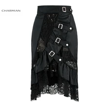 Charmian Женская стимпанк викторианская готическая юбка черная Цветочная кружевная плиссированная средневековая Ренессанс размера плюс Сексуальная юбка с высокой талией