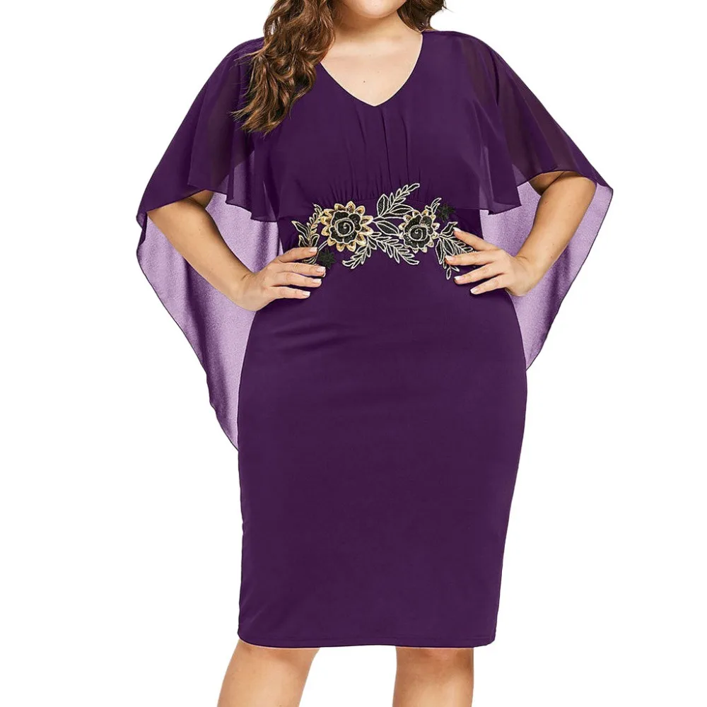 Модное женское повседневное шифоновое платье размера плюс, однотонное свободное платье с аппликацией, женские летние элегантные вечерние платья, ночной сарафан AD