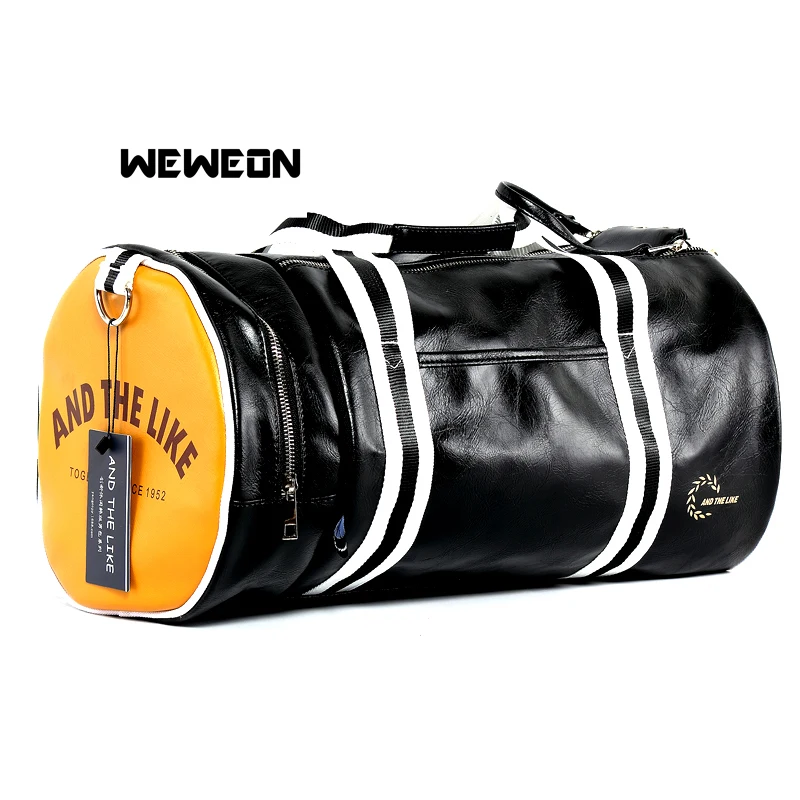 Men's Large Capacity PU Leather Sports Bag Gym Bag Fitness Sport Bags Leather Duffel Tote Travel Shoulder Handbag Male Bag