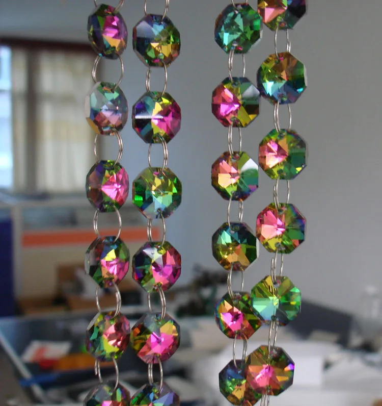 

500METERS rainbow Crystal Garland/Strand, 14mm Octagon Beads with Pendant, Wedding Cake Accessory, Crystal Decoration,