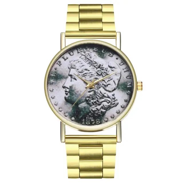 Morgan Dollar Coin Steel Strap Vintage Illustration Style Ladies Men Style Sport Morgan Dollar Coin Steel Strap Vintage Illustration Style Ladies Men Style Sport