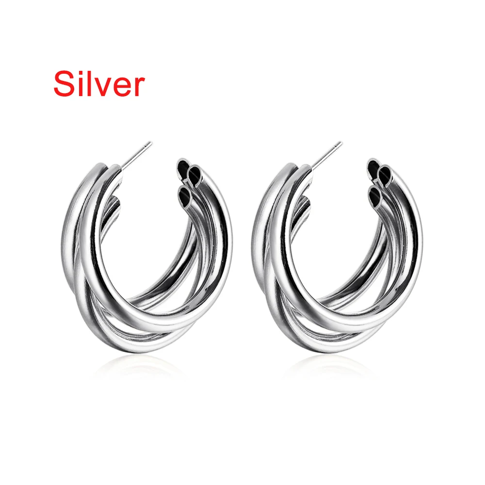 1 пара золотых серебряных колец, серьги в минималистическом стиле с толстой трубкой, круглые кольца в простом стиле, серьги для женщин, трендовые хип-хоп рок - Окраска металла: silver