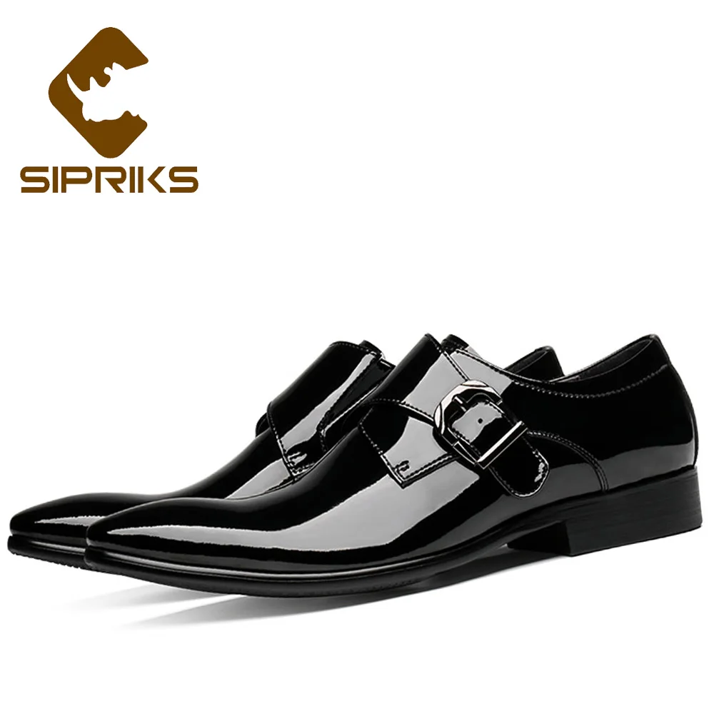 Sipriks Mens Balck Patent Leather Dress Shoes Elegant Pointed Shiny
