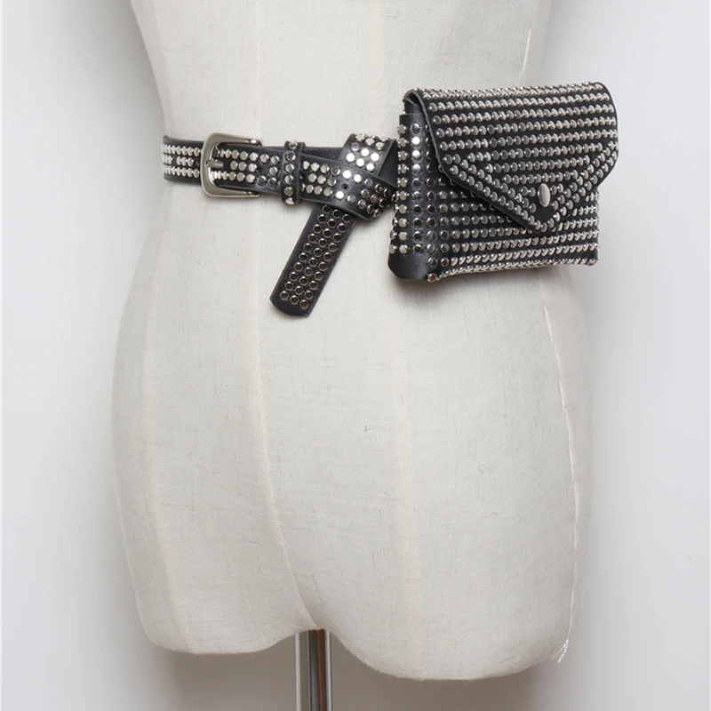 

2018 Rivets Waist Bags for Women Punk Style Leather Belt Bags Personality Mini Fanny Packs Rivet Bag Waist Packs Black Drop Ship