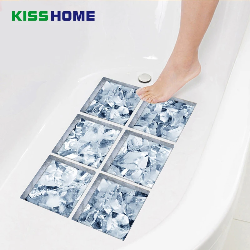 

6pcs/bag Bathtub Stick Wall Sticker Imitation 3D Realistic Creative Bathroom Mat 15cmx15cm Snow World Ice Cube Jigsaw Mats