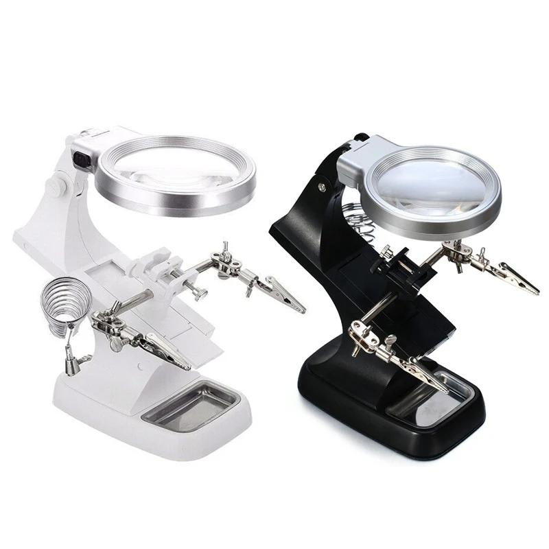 

Magnifying Glass 3X4.5X Welding LED Lupa Magnifier Alligator Clip Holder Clamp Helping Hand Soldering Iron Repair Mgnifying Tool