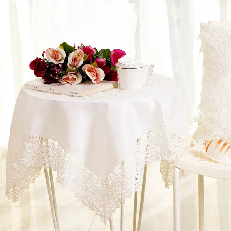 

New Tablecloth Satin Lace Floral Solid Color Table Cloth Cover for Party Wedding Home Decoration XH8Z JY06