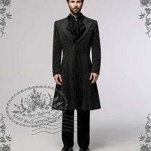 Элегантный готический аристократ черный и серый твидовый Тренч длинное пальто для мужчин