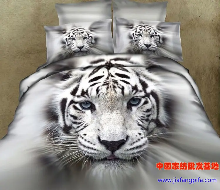 

3D White Tiger Bedding sets Queen size quilt duvet cover sheets bed in a bag bedspreads linen bedsheet 100% Cotton Animal print