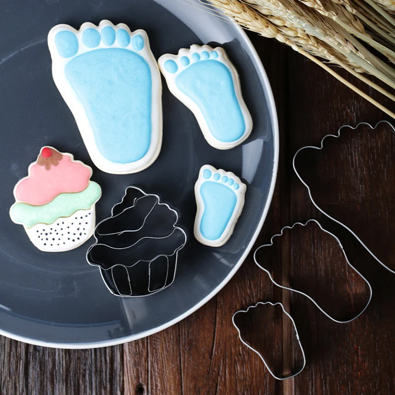 

3pc Foot Metal Cookie Cutter, Biscuit, Pastry, Fondant Cutter Baby Shower Party Favor Shoe Feet Child Stencil