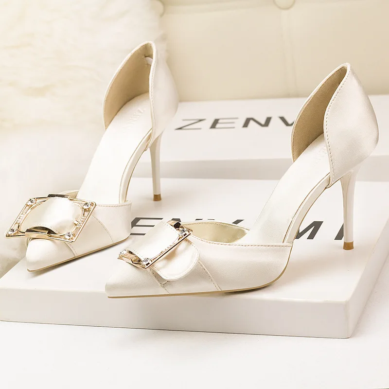 

2018 fashion elegant women's shoes with pointed high-heeled satin belt buckle sandals female.