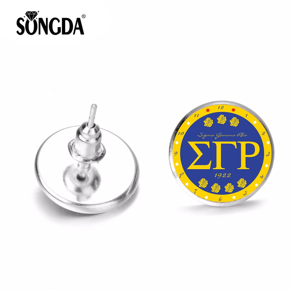 

SONGDA Sigma Gamma Rho SGR Logo Charm Earrings Greek Sorority Association Art Printing Color Stud Earring High Grade Handicrafts