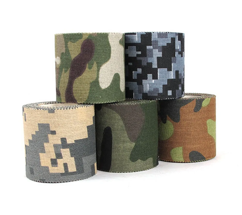 

5Rolls Mixed 5M*4.5CM Adhesive Duct Tape Camouflage Waterproof Hunting Camping Stealth Tape Wraps