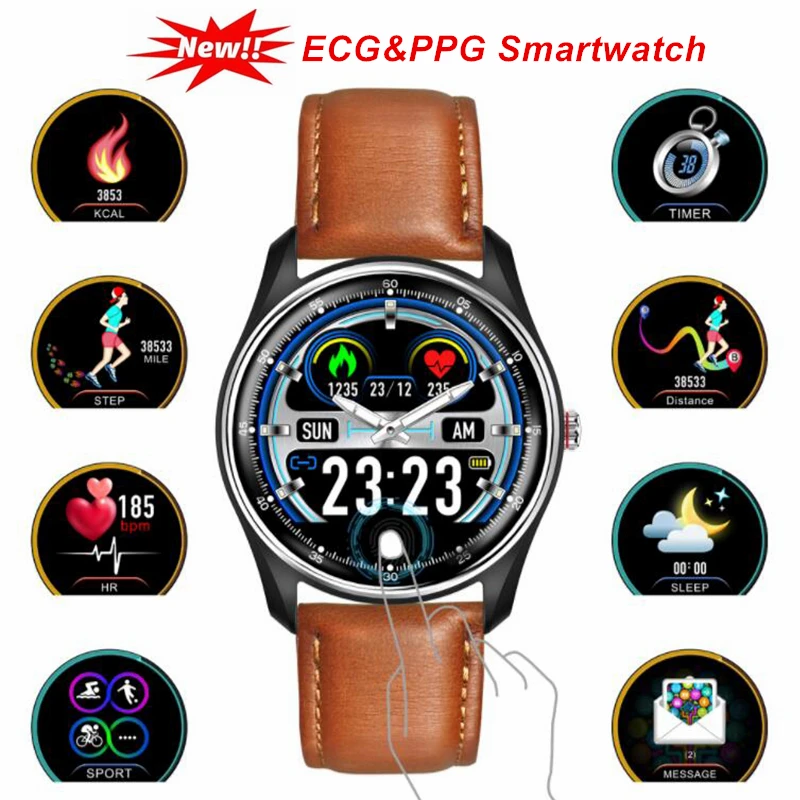 Новый ECG PPG Smartwatch для мужчин IP68 водонепроницаемый цветной экран монитор
