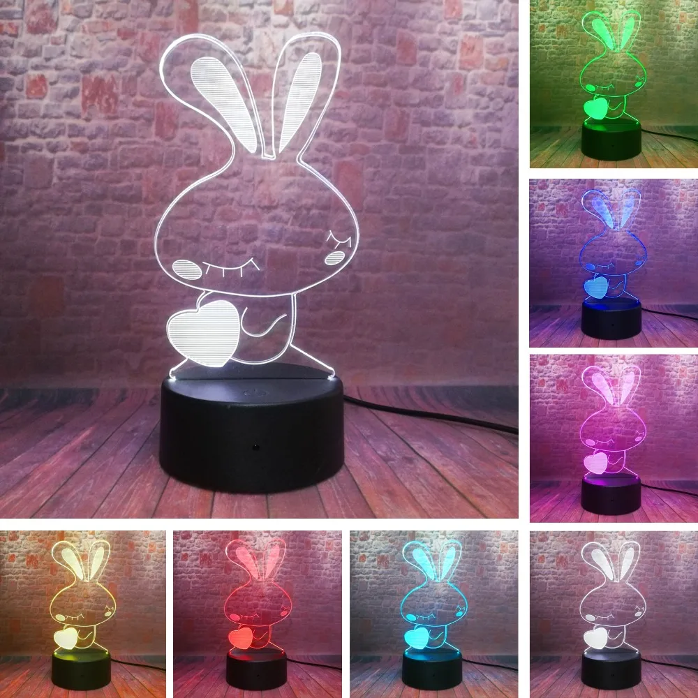 

Romantic Lovely Rabbit Hold Heart 7 Color USB Touch Night Light Girl Friend Bedroom Sleeping Decor Child Kids Valentine's Gifts