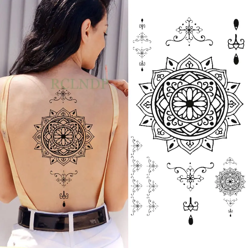 Водостойкая временная татуировка наклейка для тела хна талия грудь Мандала тату наклейки флэш-тату поддельные татуировки для женщин