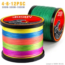 JOSBY, 12 шт., 300 м, 500 м1000м, плетеная леска, многофиламентная, PE, 4 и 8 нитей, рыболовный шнур, 12 лб-80 фунтов, мощная Японская Технология