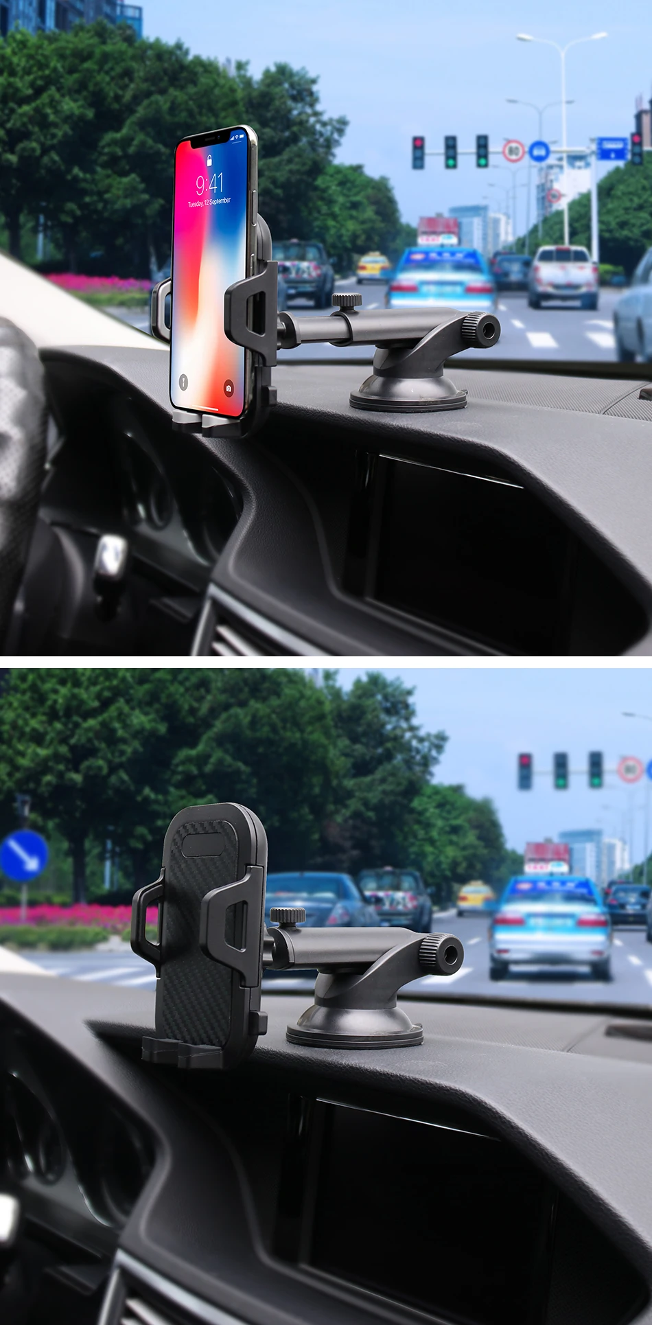 !ACCEZZ Adjustable Car Phone Holder Support Bracket Universal 4.0-6.0 inch Phone Auto Lock Glass Center Control Stand For iphone (12)