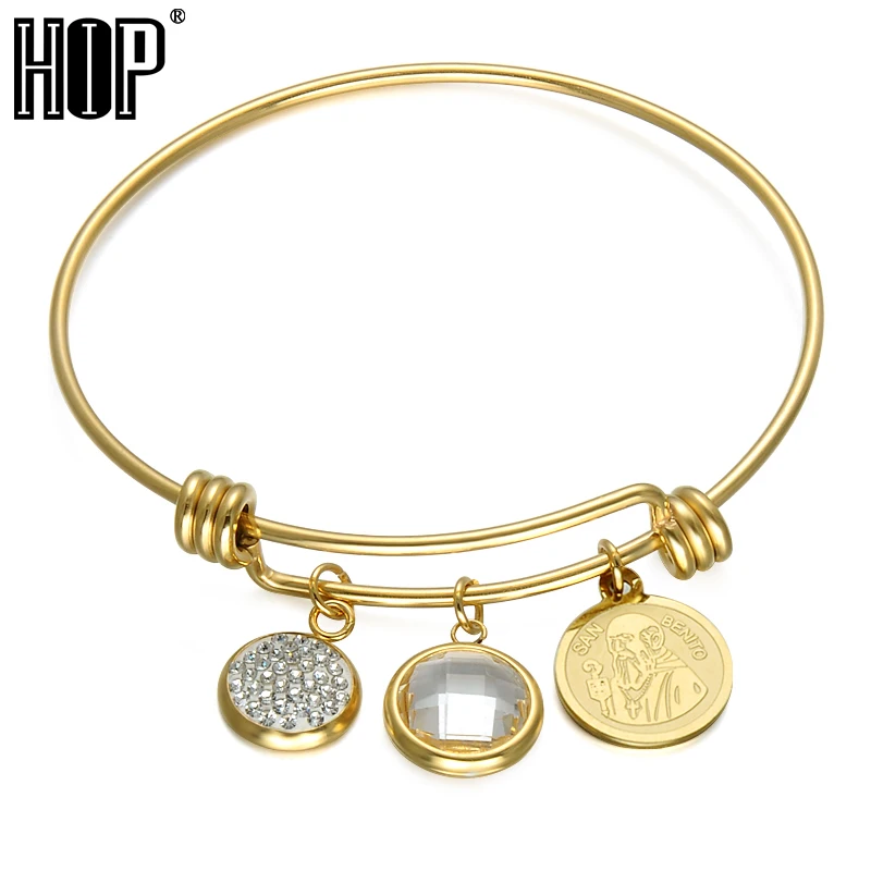 

HIP Full Rhinestone Trendy Women Bangle IP Gold Plating Stainless Steel SAN BENITO Figure Bracelets & Bangles for Kids Jewelry