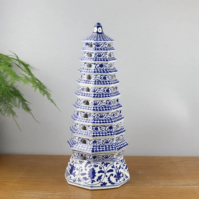 

RYJF65 China cheap blue and white floral pattern new arrival Buddhism porcelain pagoda figurine