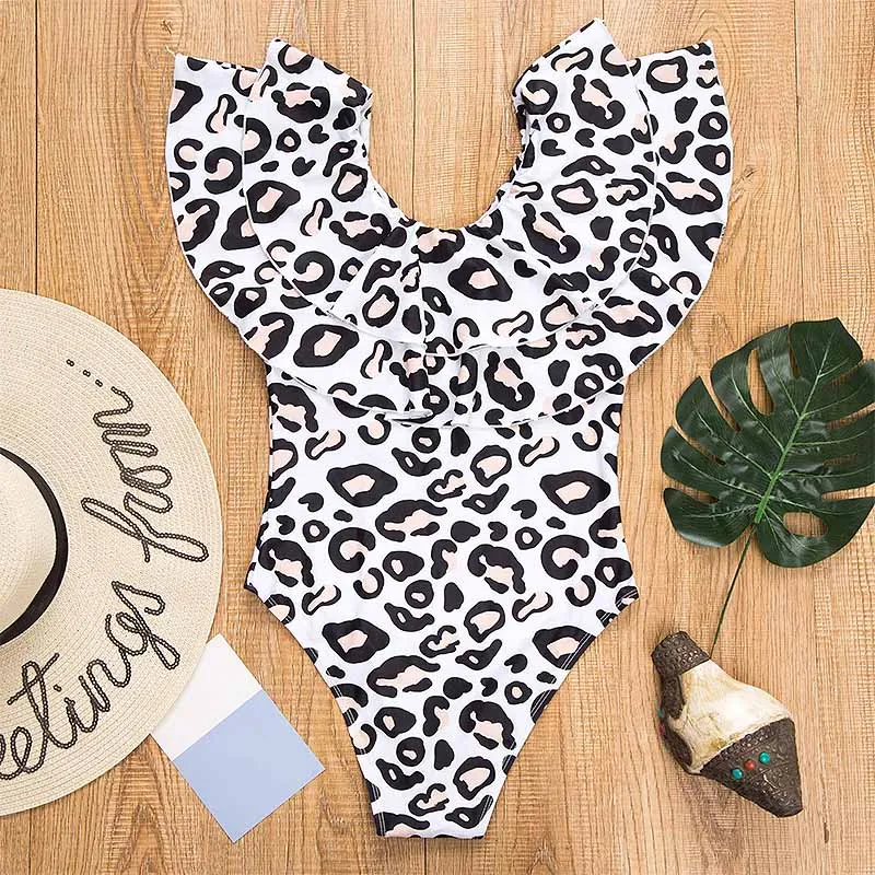 

2019 Parent-child Swimsuit Suits Mother Daughter Ruffle Leopard Swimwear Family Matching Clothes Beach Bathing Swimsuit