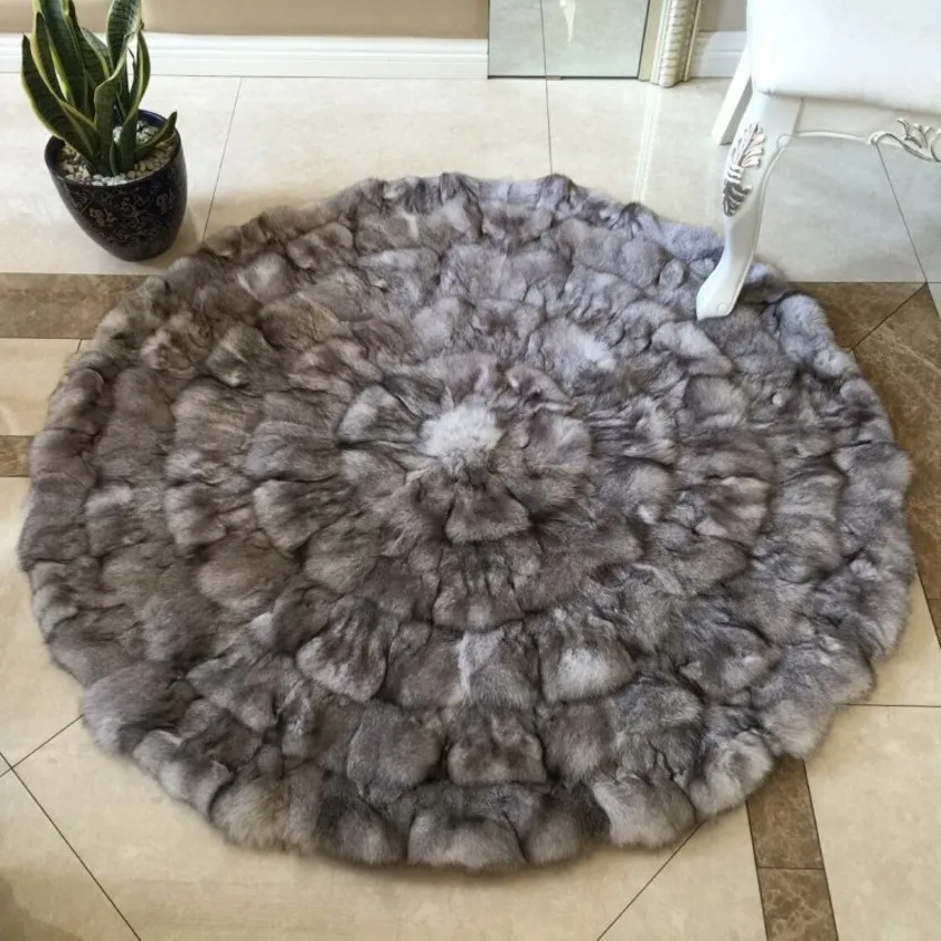 100 genuine fox fur patchwork rug , round shaped real for fur carpet