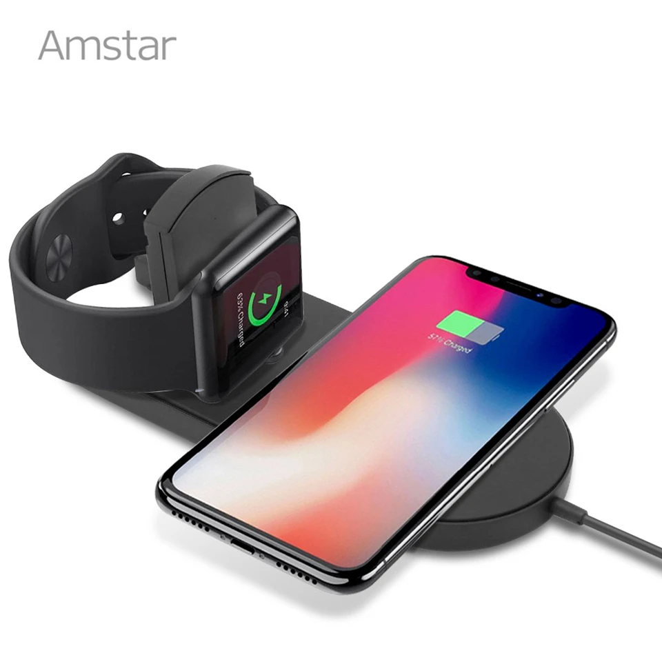 Беспроводное зарядное устройство Amstar Qi для Apple Watch 5/4/3/2 Airpower 10 Вт быстрая