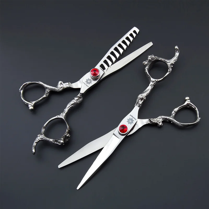 9CR material 6.0 inch silver color with red diamond professional hair