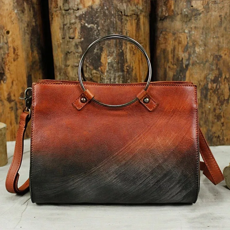 

Unique Metal Bracelets Handle Designer Color-mixed Genuine Leather Women's Handbag Three-way Bag Cowhide Female Shoulder Bag