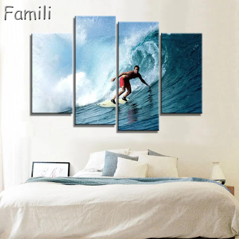 Buy 4 Panels Unframed Canvas Photo Prints Sea Surfing